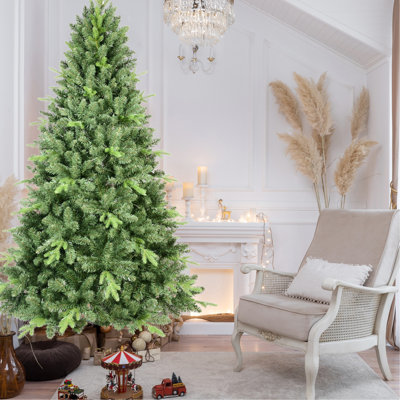 Arbre de Noël de 7,5 pi, Delight des Fêtes, extrémités de branches en PE + 2155, branches articulées réalistes, support stable, arbre classique de style naturel avec pointes, aspect métallique facile à installer pour les fêtes