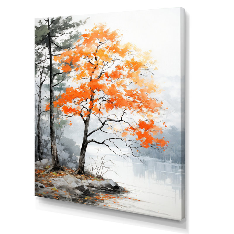 Orange et gris, forêt, automne, élégance I - art mural forêt, H 20 po x l 12 po x P 1 po, Toile tendue