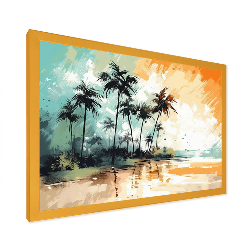 «Vibrant Palm Trees II - Modern Landscape Beach», art mural sur toile, H 12 po x l 20 po x P 1 po