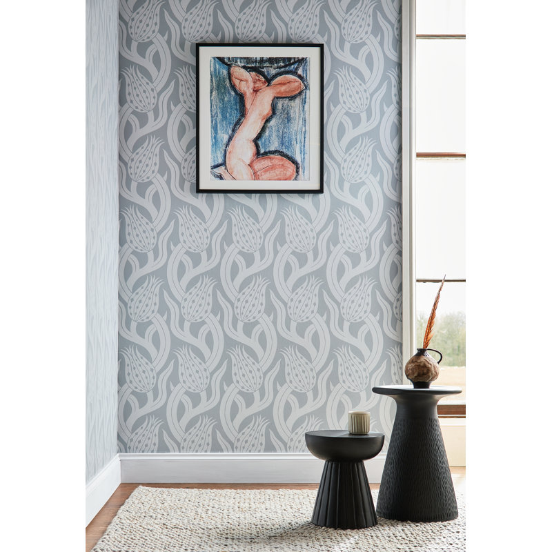 Persian Tulip Wallpaper, Silver