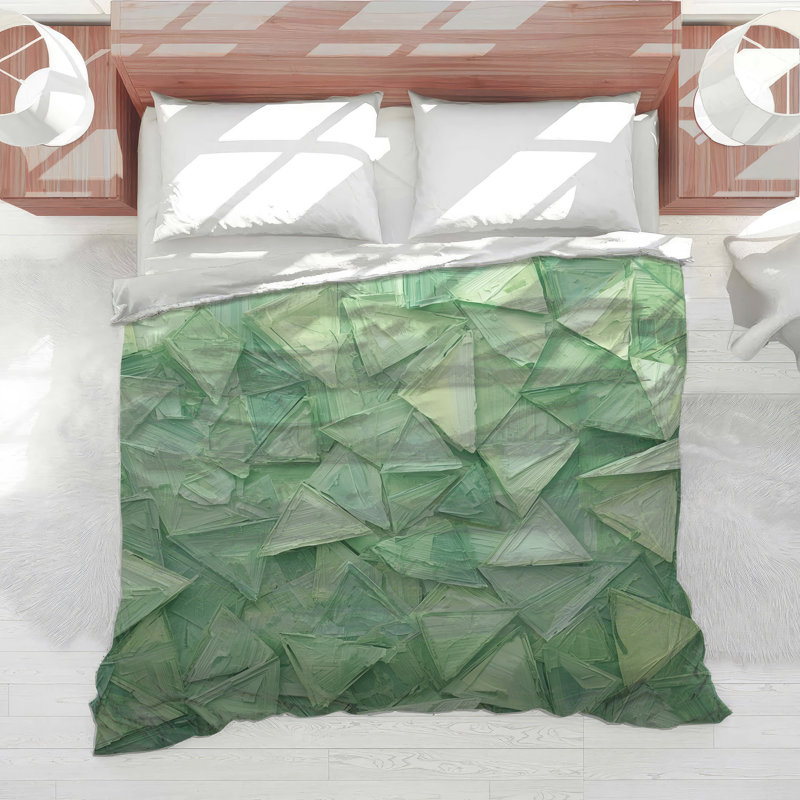 Geometric Green Triangles Comforter, King