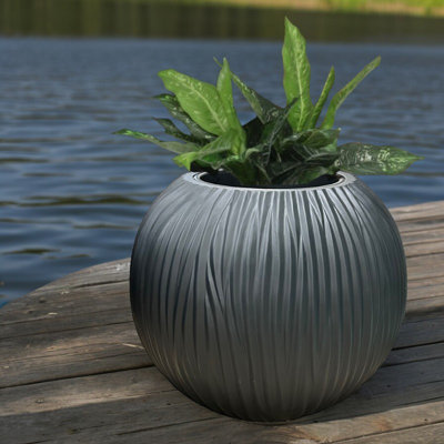 Black Round, Textured, Fiberstone Planter