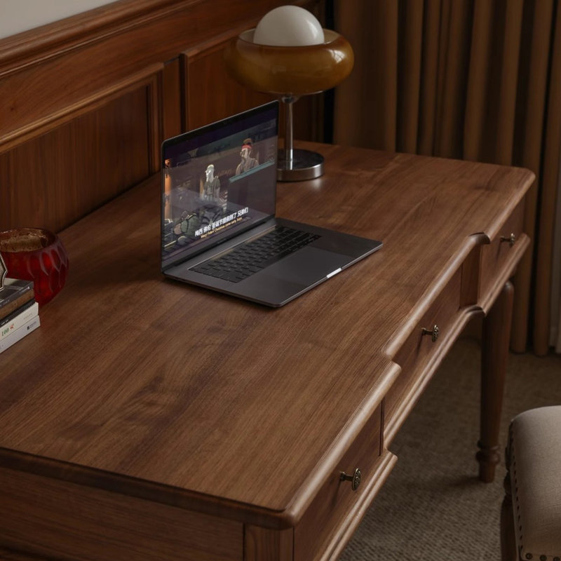 Bureau en bois massif rétro noyer noir