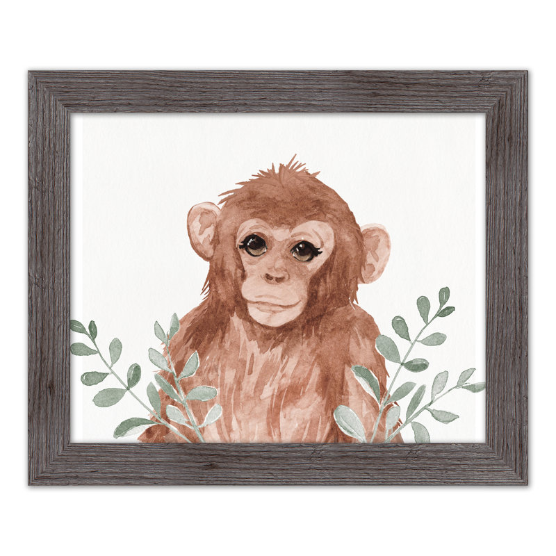 «Baby Monkey In Leaves», reproduction encadrée, H 16 po x l 20 po x P 0,75 po, gris