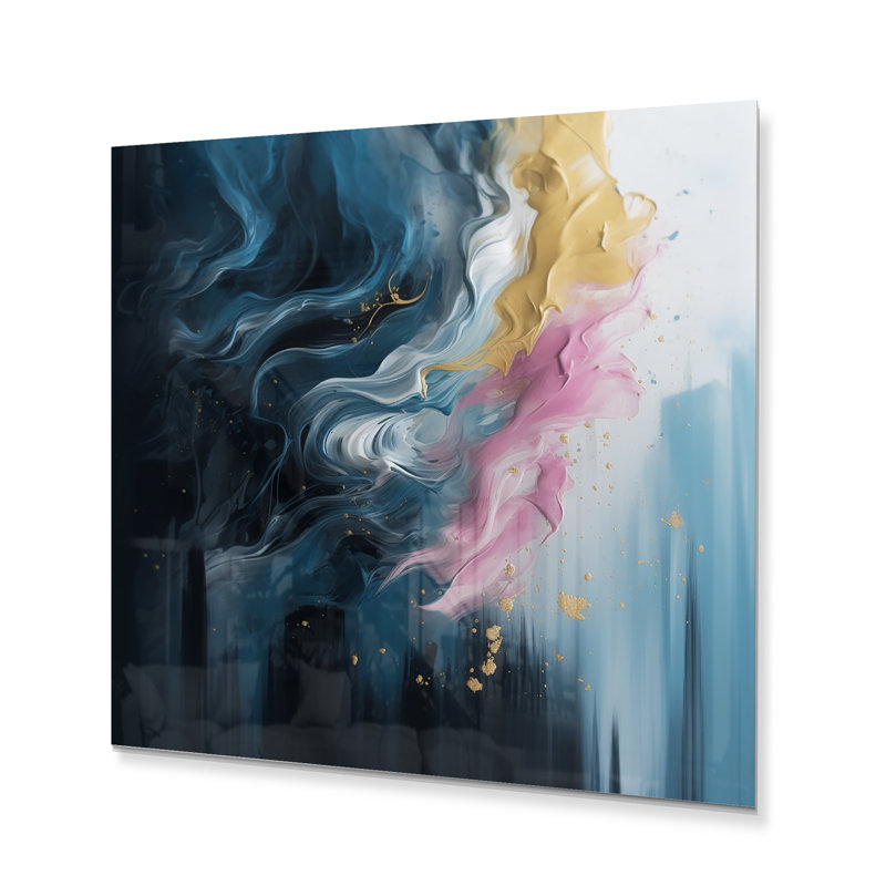 «Rose and Blue Exploration The Unseen I» - Art mural géométrique abstrait en métal, H 29 po x l 29 po x P 1 po