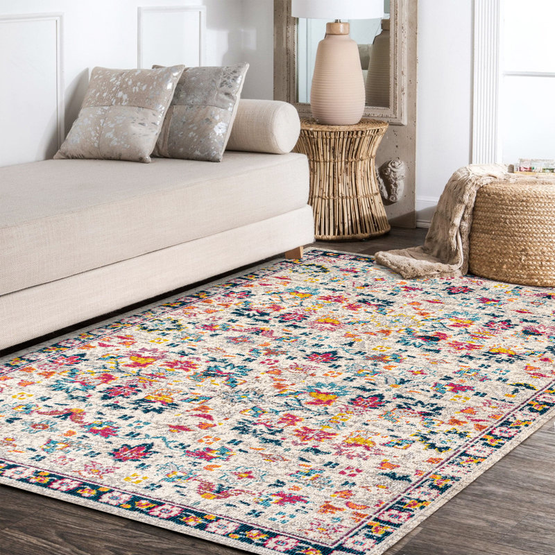 Modern Persian Boho Floral Beige/Multi Rug, Rectangle 4' x 6'
