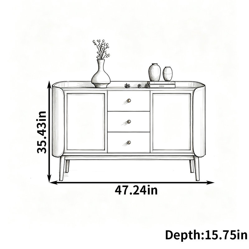 Buffet mural de luxe de style italien, 35.43" H x 47.24" W x 15.75" D, Cream