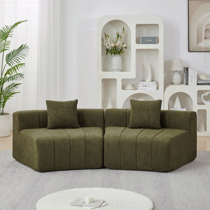 Canapé incurvé dans des salles familiales spacieuses Canapé modulaire incurvé en chenille avec 2 coussins, canapé modulaire symétrique incurvé pour chambre à coucher, salon, bureau pour les loisirs ou sieste, salle de lecture et vestibule