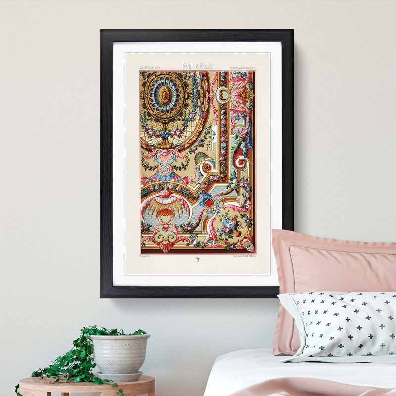 Romantic 18th Century Pattern by Albert Racinet - Picture Frame Painting Print, 60cm H x 40cm W x 2cm D, Black