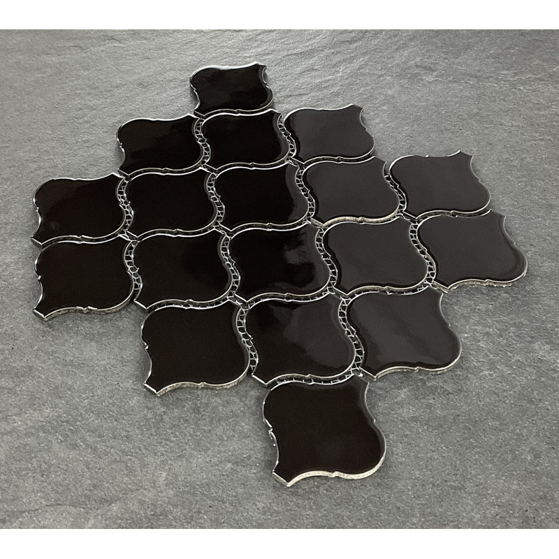 3" x 3" Porcelain Arabesque Mosaic Tile, Black