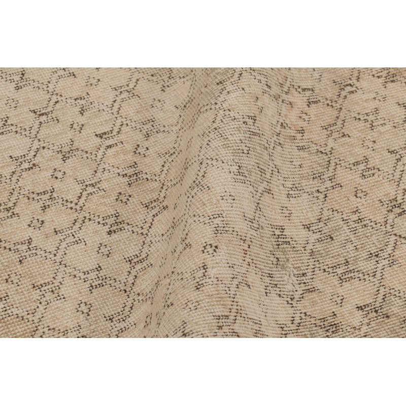 Vintage Distressed Runner Rug, Beige And Brown Geometric Pattern - Rug & Kilim