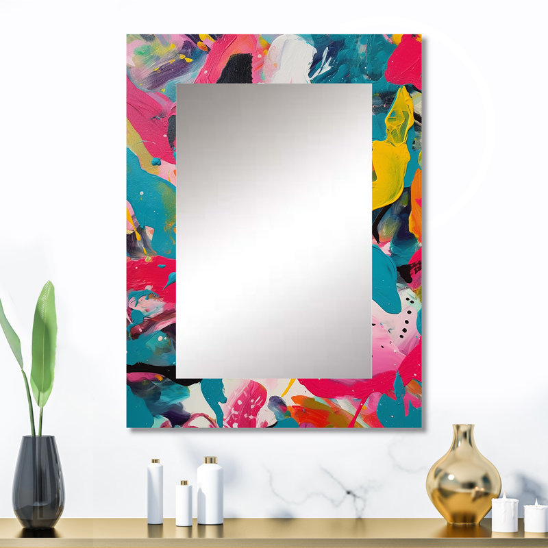 Pink and Turquoise Abstract Enigma III - Abstract Mirror, Pink Decorative Wall Mirror, Printed Metal Art, 32" x 24"