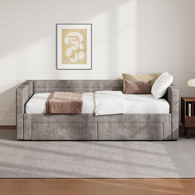 Twin Size Upholstered Extendable Daybed Frame With Trundle,Space-Saving Twin To King Design, Chenille Fabric Sofa Bed by Latitude Run