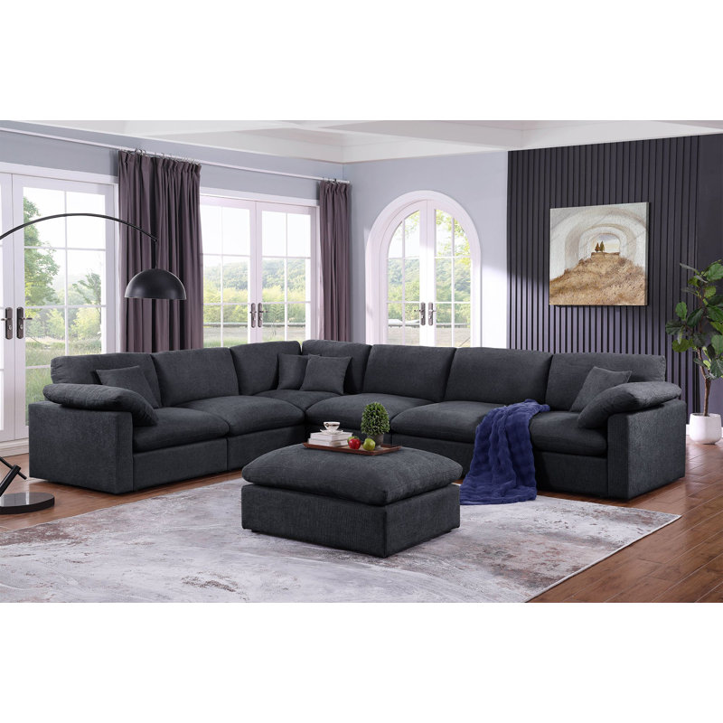 Canapé modulaire réversible en coin Shariff, Mélange de polyester gris foncé