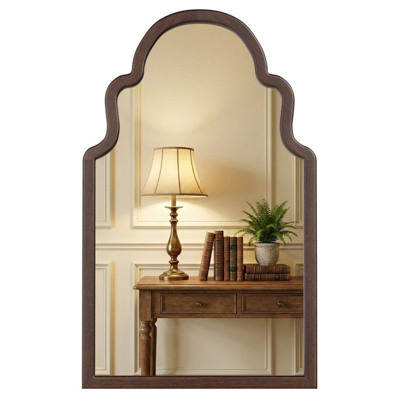 Solid Wood Arch Wall Mirror Decorative Mirror, Brown