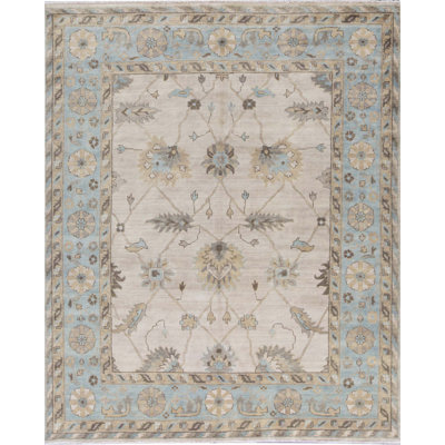 Tapis bleu et beige noué à la main de haute qualité