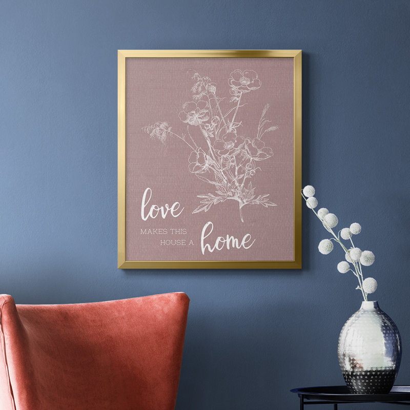 Toile encadrée de qualité supérieure Love Home - prête à être accrochée, Or, H 24 po x l 20 po