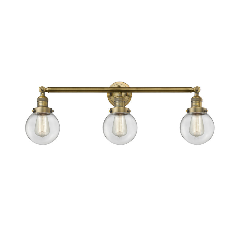 Clementina 3 - Light Dimmable Vanity Light, Antique Brass, 6 Watt Vinage LED Bulb, Clear