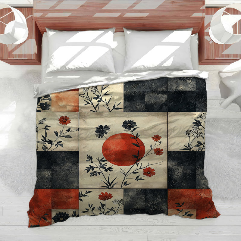 Japanese Garden Bedding Floral Comforter Japandi, Queen Comforter