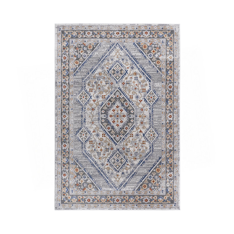 Collection Blue/Cream/Bordered Non-Shedding Living Room Bedroom Dining Home Office Stylish And Stain Resistant Area Rug