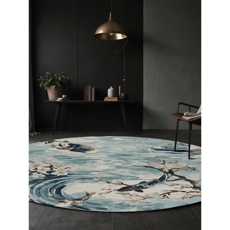 Tapis gris lavable à la machine, Rond 6 pi