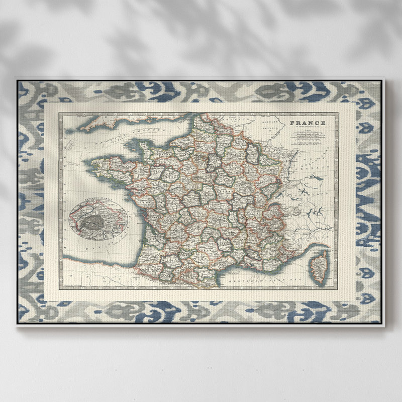 Carte frontalière de la France, Blanc, H 25 po x l 37 po x P 2 po