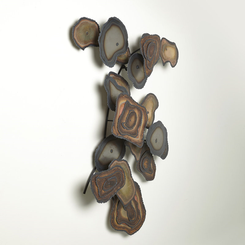 Handcrafted Iron and Brass Wall Sculpture with Flamed Patina