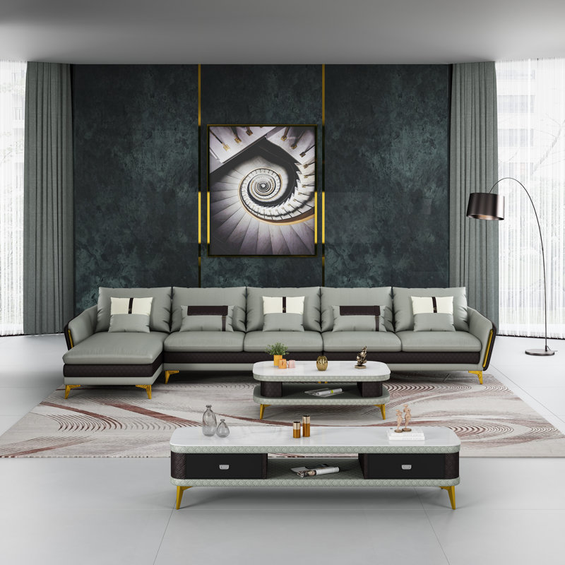 158'' Wide Genuine Leather Sofa & Chaise, Left Hand Facing