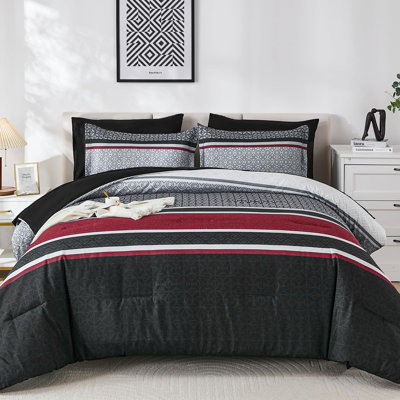 7-Piece Striped Patchwork Comforter Set - Soft Lightweight All Season Microfiber Bedding