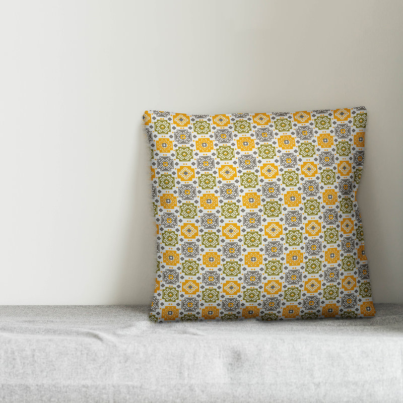 Square Flowers Pillow Cover, 16" x 16", Yellow