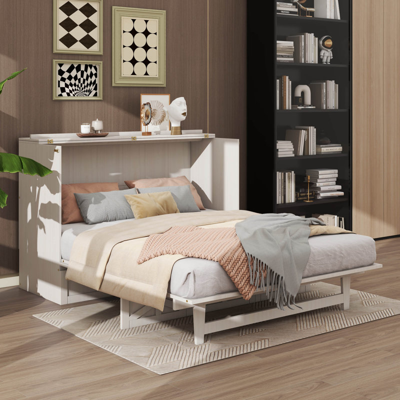 Murphy Bed With Large Drawers, Full, White