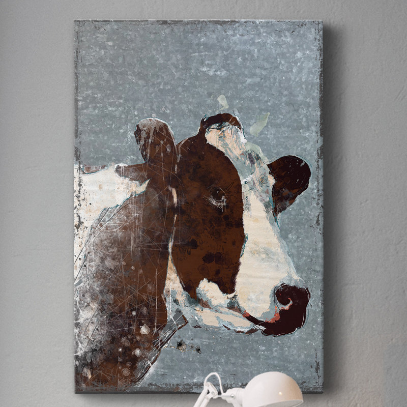 Vache sur métal galvanisé - peinture sur toile tendue, H 60 po x l 40 po x P 1 po
