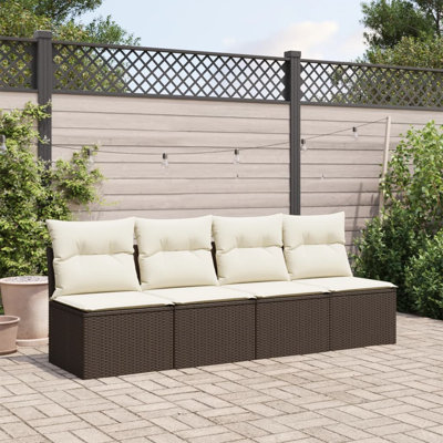  Canapé de jardin brun, rotin de polyester blanc crème, acier thermolaqué