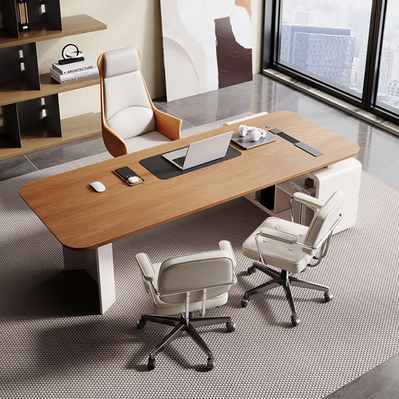 Bureau double caisson en L en bois massif clair avec tiroirs, H 29,53 po x l 62,99 po x P 47,24 po, Retour à gauche