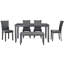 Table de salle à manger grise 6 avec banc et chaises. Conception moderne en bois pour la pièce. Stable et confortable. Assemblage facile et chaises, gris. Style de sièges confortables. À assembler-1152179356-1152179346-1152179347