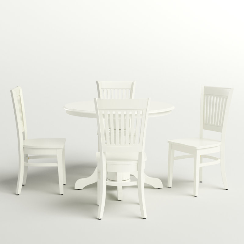 5 Piece Kitchen Table & Chairs Set Includes a Round Dining Room Table with Pedestal and 4 Solid Wood Seat Chairs, Linen White