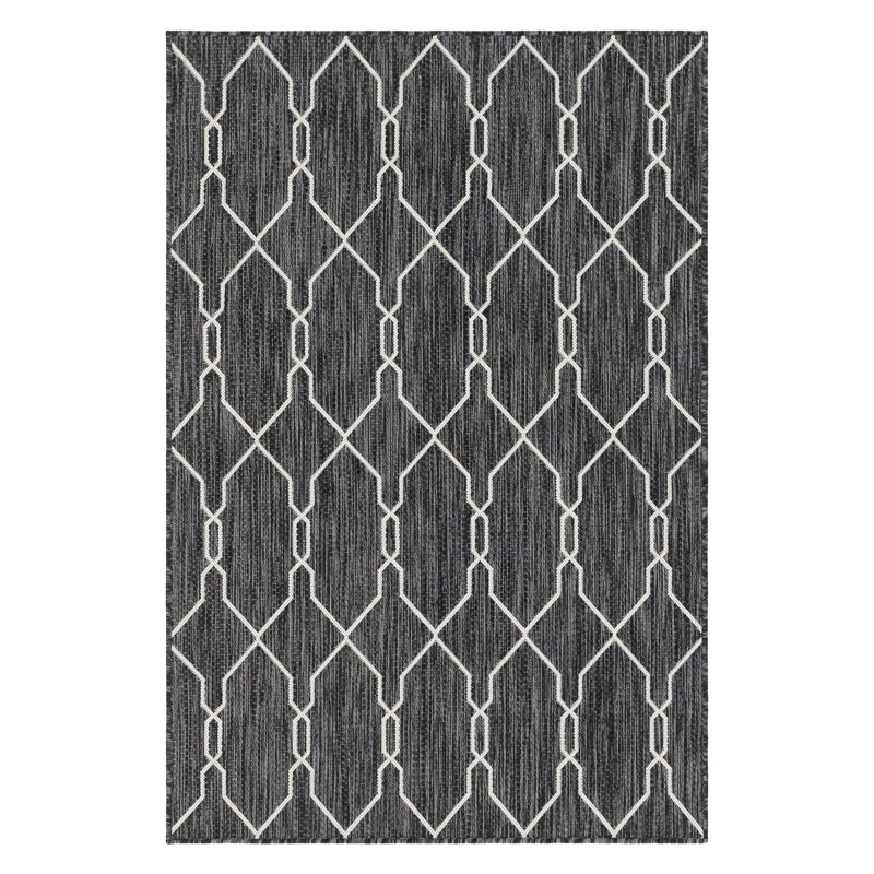Tapis intérieur / extérieur gris anthracite / ivoire Cheridy, Rectangle 4 pi 1 po x 6 pi 1 po