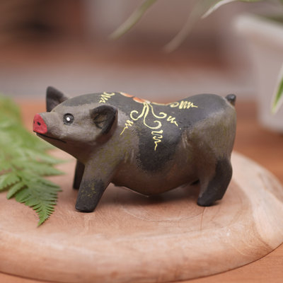  Handmade Cute Piggy Wood Figurine