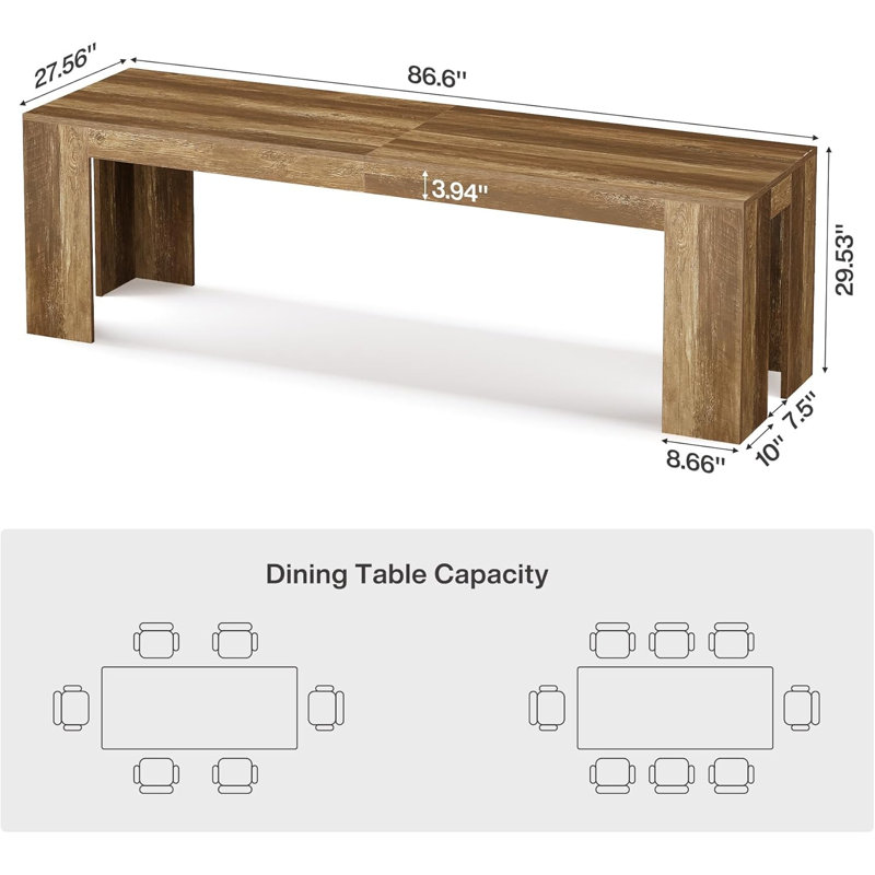 Table de salle à manger 86,6 po pour 6 à 8 personnes, table de cuisine rectangulaire en bois rustique avec pieds robustes