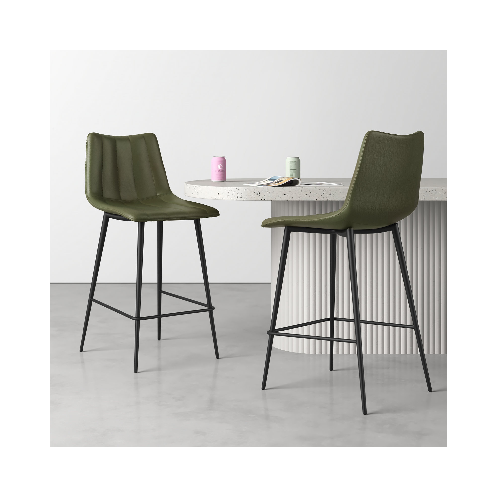 Finnigan Counter & Bar Stool, Counter Stool (26" Seat Height), Light Green/Faux Leather