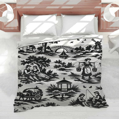 Black White Scenic Toile Comforter