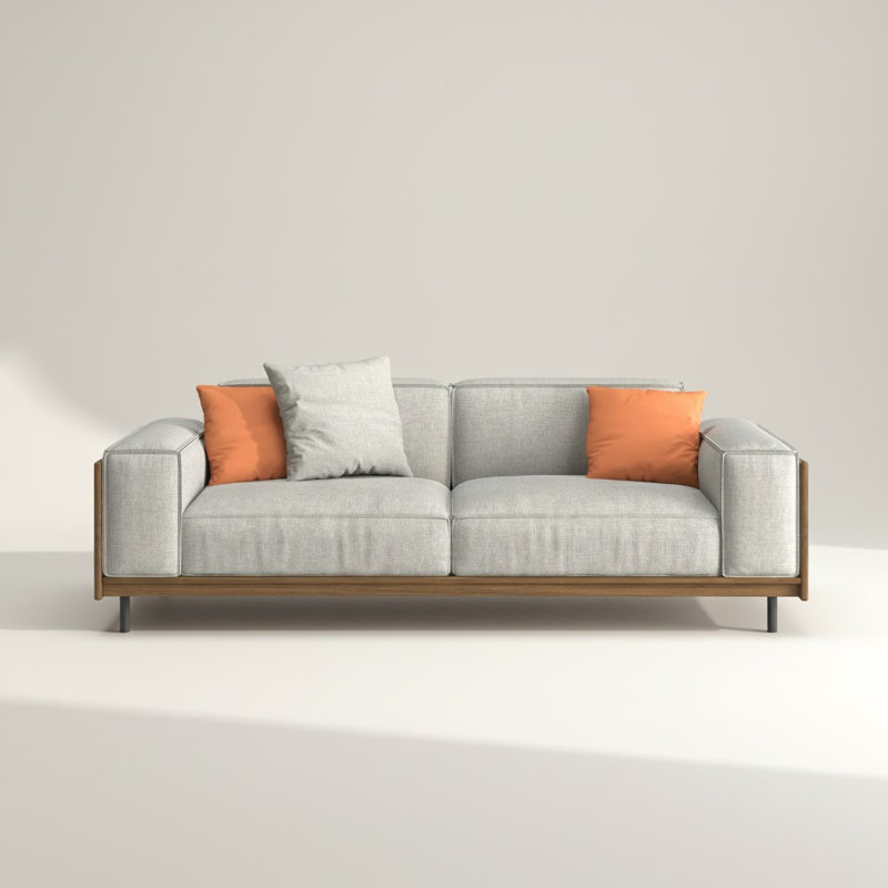 64 Inch Modern Grey Fabric Sofa With Accent Pillows For Living Room, 33" H x 64" W x 36" D