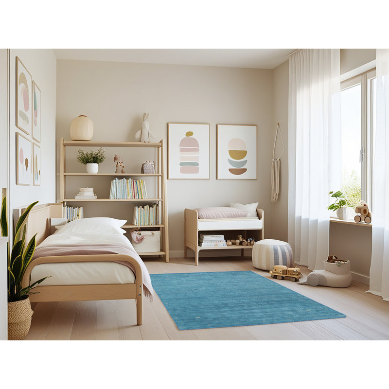 Tapis de zone bleu contemporain, Rectangle 4 pi x 6 pi