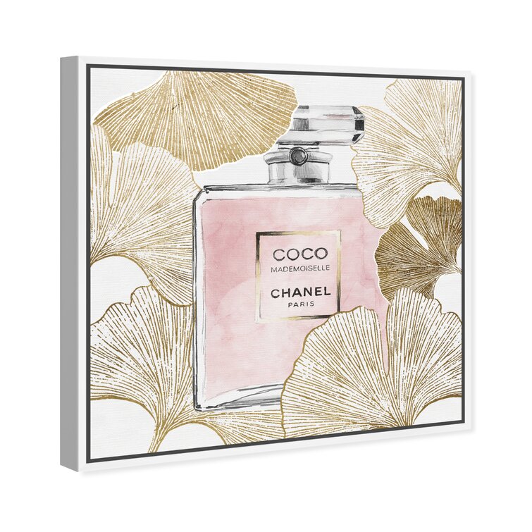 Oliver Gal 'Gold Pink Ginkcoco' Fashion and Glam Wall Art Framed Canvas Print Perfumes - Gold, Pink - 12 x 12 - White