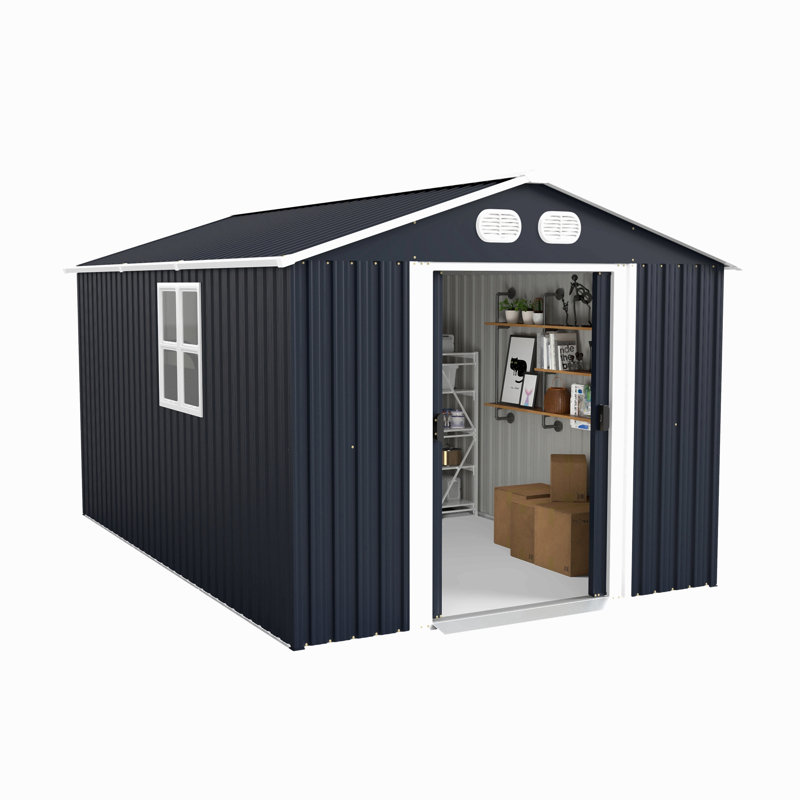 Campcraft 8X12 Ft Outdoor Metal Storage Shed, Large Storage Sheds With Sturdy Frame Structure, Metal Garden Tool Shed With Lockable Door For Garden, Lawn, Backyard