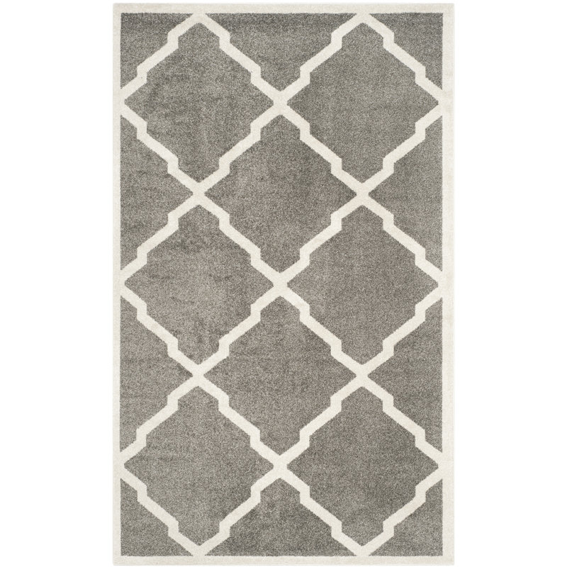 Ammundsen Geometric Dark Gray/Beige Indoor / Outdoor Area Rug, Rectangle 2'6" x 4'