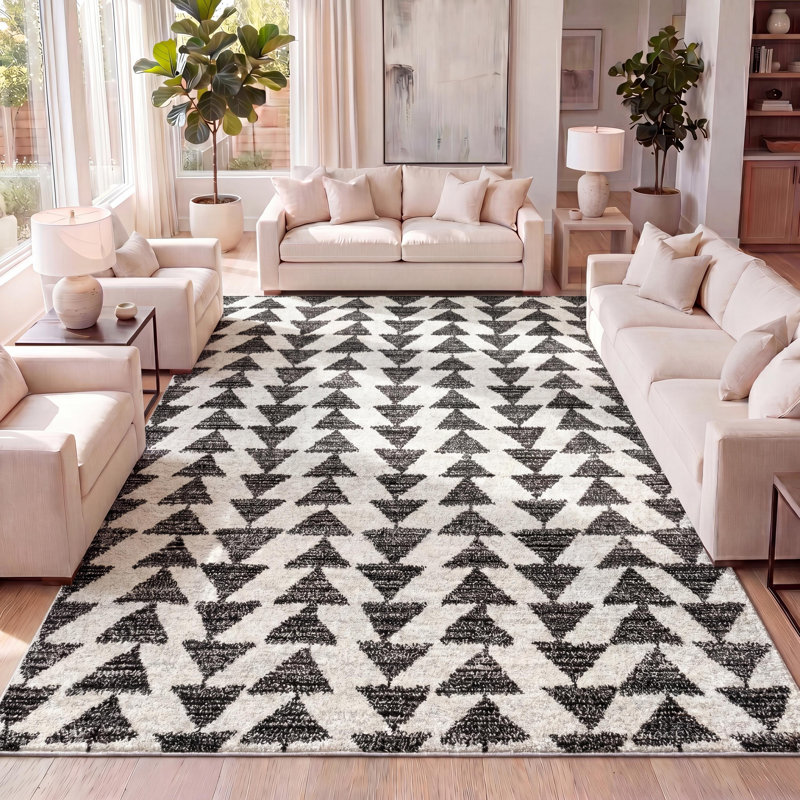 Tapis crème / noir Farnham, Rectangle 9 pi x 12 pi