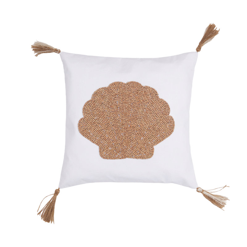 Shell Handmade Wood Beaded Throw Pillow