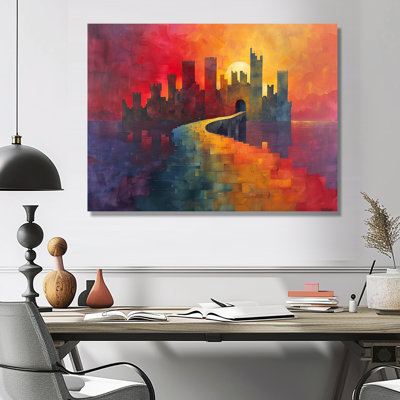 Rouge, jaune, fantastique, folie, tours I - tours, art mural, salon