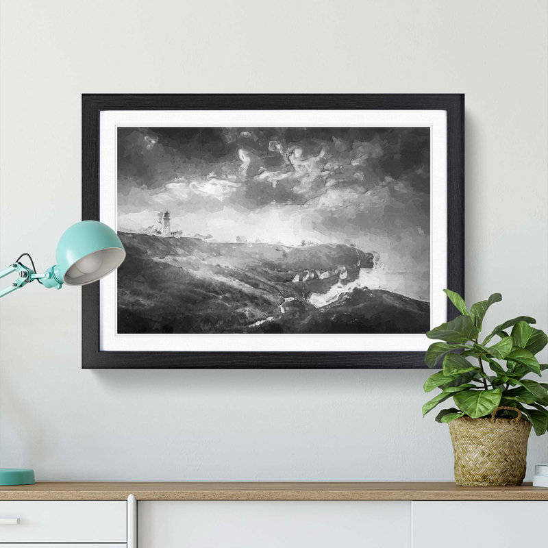 Moody Lighthouse and Seascape - Picture Frame Graphic Art Print, Black Framed, 27cm H x 36cm W x 2cm D